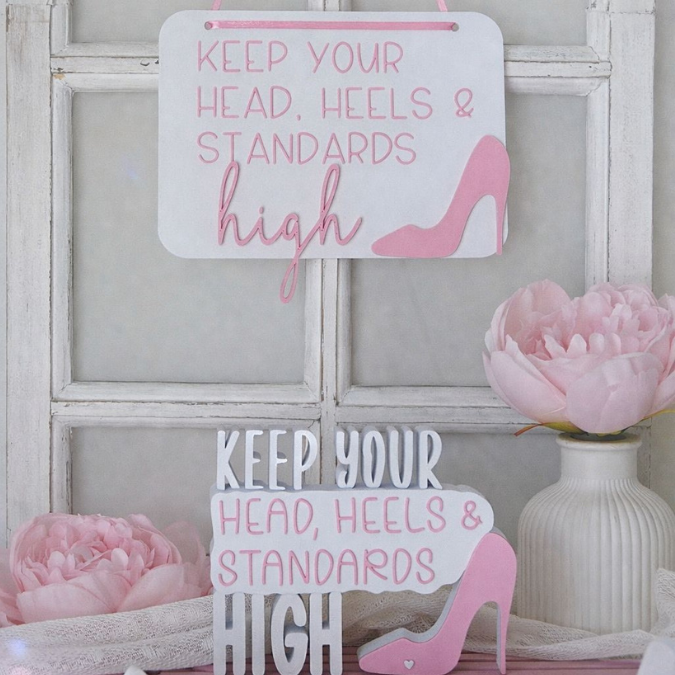 STL 3D Druck Datei 7 Designs High heel Schriftzug Statement Schild "Keep your head, heels and standards high" Coco Chanel 3D-Druck Datei – Bild 7