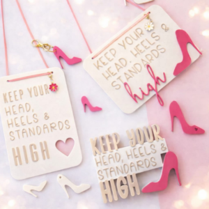 STL 3D Druck Datei 7 Designs High heel Schriftzug Statement Schild "Keep your head, heels and standards high" Coco Chanel 3D-Druck Datei