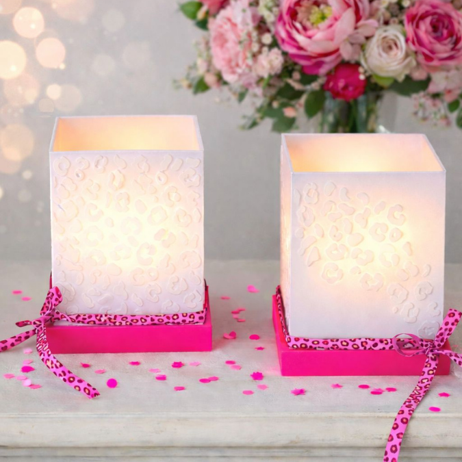 1 3D Druck Datei STL 2er Set Windlicht für beliebige LED Lichter Quadratisch Leo Leopard Leopardenmuster inkl Sockel 120x120mm 3D-Druck – Bild 5