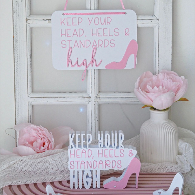 STL 3D Druck Datei 7 Designs High heel Schriftzug Statement Schild "Keep your head, heels and standards high" Coco Chanel 3D-Druck Datei – Bild 8