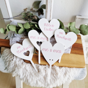 STL 3D Druck Datei 5 Designs Herzstecker Hochzeit Geldgeschenk Mr Mrs Pflanzenstecker Caketopper 3D-Datei Hochzeitsgeschenk 3d-druck