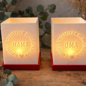 3D Druck Datei STL 2er Set Windlicht für beliebige LED Lichter Quadratisch Mama Oma Muttertag inkl Sockel 120x120mm 3D-Druck