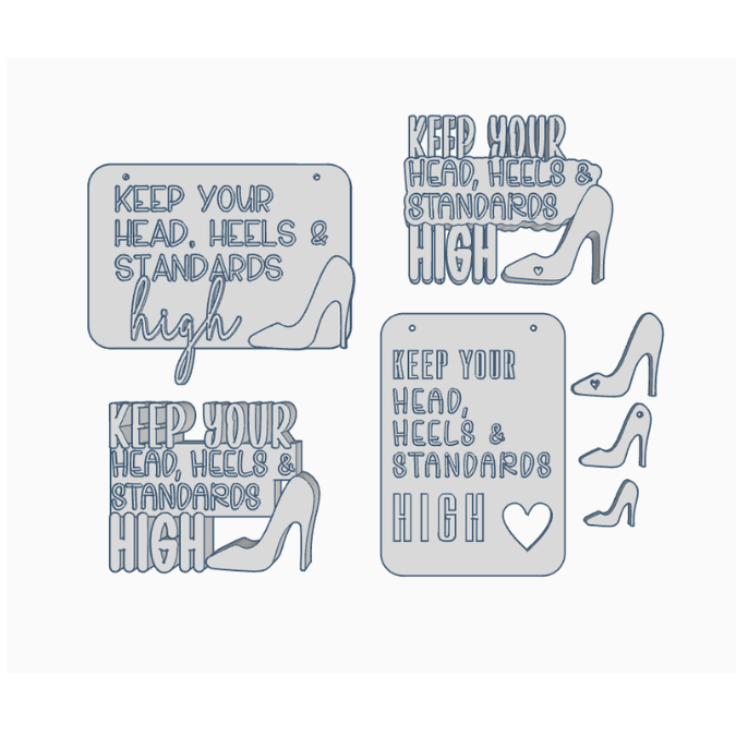 STL 3D Druck Datei 7 Designs High heel Schriftzug Statement Schild "Keep your head, heels and standards high" Coco Chanel 3D-Druck Datei – Bild 3