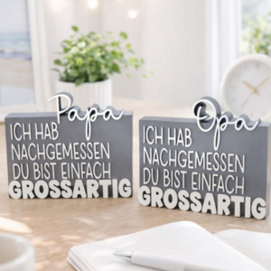 STL 3D Druck Datei 2er Set Aufsteller Vatertag Papa Opa Geschenkidee Männer ich hab nachgemessen du bist großartig 3D-Datei