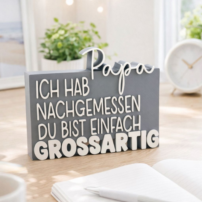 STL 3D Druck Datei 2er Set Aufsteller Vatertag Papa Opa Geschenkidee Männer ich hab nachgemessen du bist großartig 3D-Datei – Bild 5