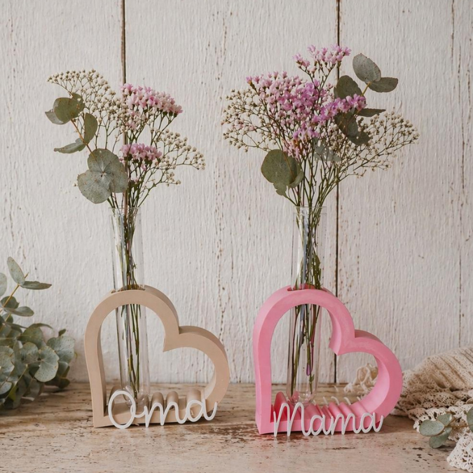 STL 3D Druck Datei 4 Designs Herz für Reagenzglas Mama Oma Schriftzug 3D-Datei Muttertag Beste Mama Best Mom deutsch und englisch