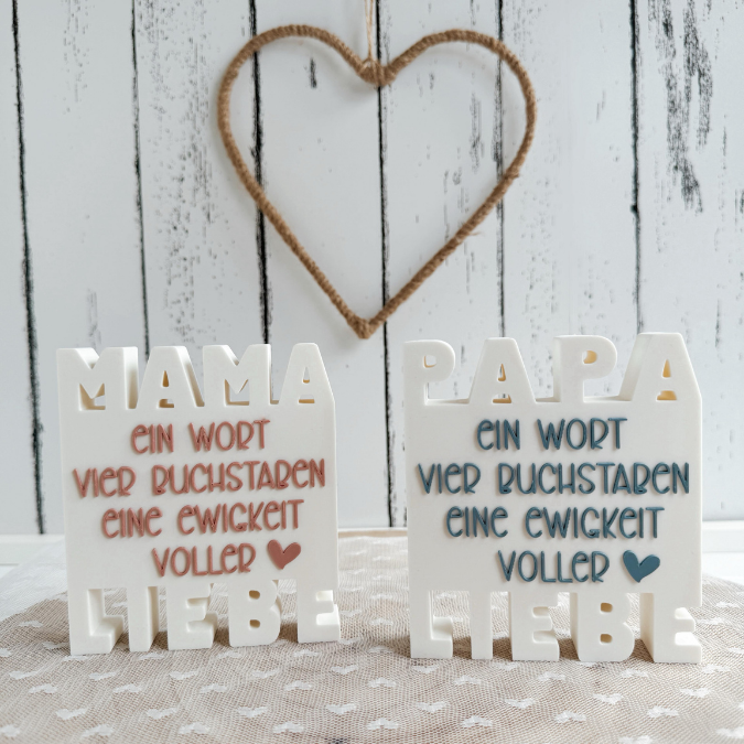 STL 3D Druck Datei Aufsteller in 2 Designs Mama Papa Muttertag Vatertag Geschenkidee Schriftzug ein Wort, vier Buchstaben... 3D-Druck Datei – Bild 3