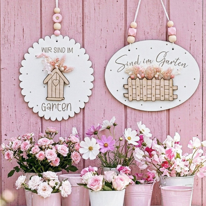 SVG Laserdatei 6er Set Holzscheiben Wir sind im Garten Schilder Schild Outdoor Gartenglück Blumen Gravur SVG Datei – Bild 13