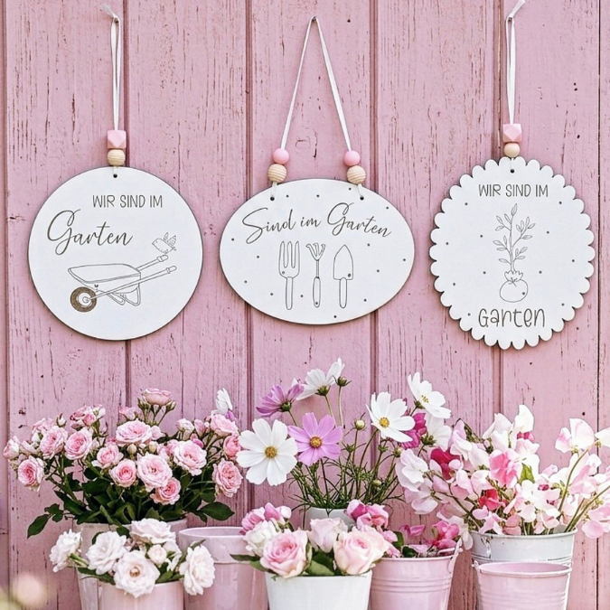 SVG Laserdatei 6er Set Holzscheiben Wir sind im Garten Schilder Schild Outdoor Gartenglück Blumen Gravur SVG Datei – Bild 3