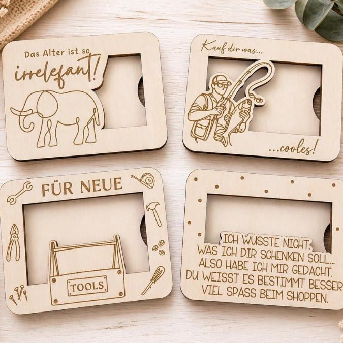 9 Designs Laserdatei Verpackung für Gutscheinkarten Gutscheine Geld Männer Mann Papa Ec Kartengröße Geldgeschenk Wunschgutschein SVG Datei – Bild 23