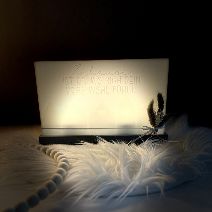 3D Druck Datei STL XXL Windlicht für beliebige LED Lichter Rechteckig Zuhause ist da, wo sich dein herz wohlfühlt + Sockel 240x100mm 3D-Druck – Bild 6