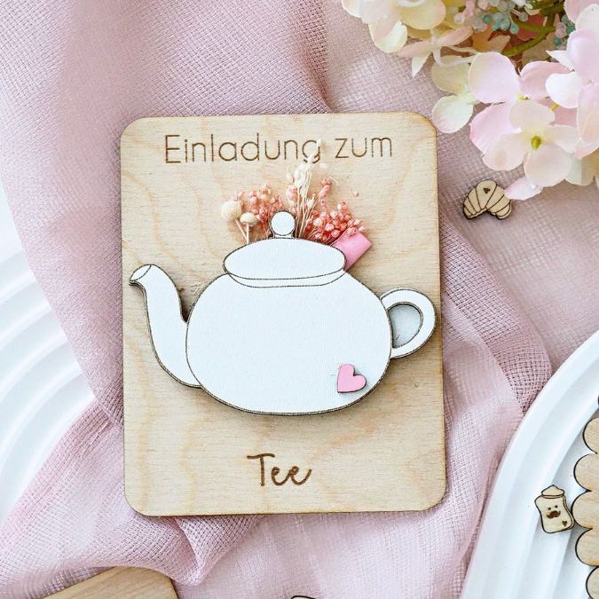 SVG Laserdatei Einladung zum Frühstück Karten für Blumen Gutscheine Brunch Mittagessen Lunch Frenchtoast Croissant Tee Kaffee SVG Datei – Bild 14