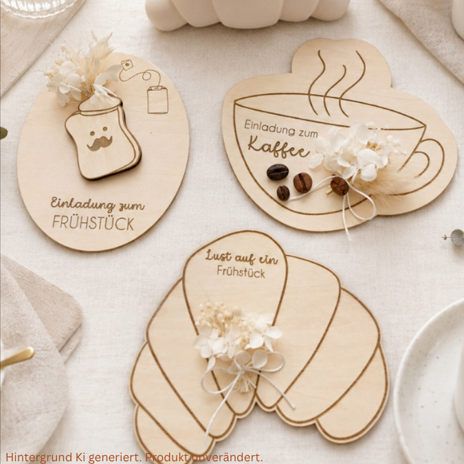 SVG Laserdatei Einladung zum Frühstück Karten für Blumen Gutscheine Brunch Mittagessen Lunch Frenchtoast Croissant Tee Kaffee SVG Datei – Bild 3