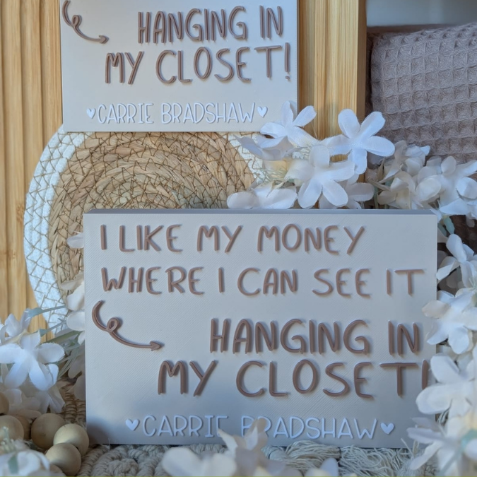 STL 3D Druck Datei Schriftzug Statement 2er Set "I like my money where i can see it hanging in my closet" sex and the city 3D-Druck Datei – Bild 8