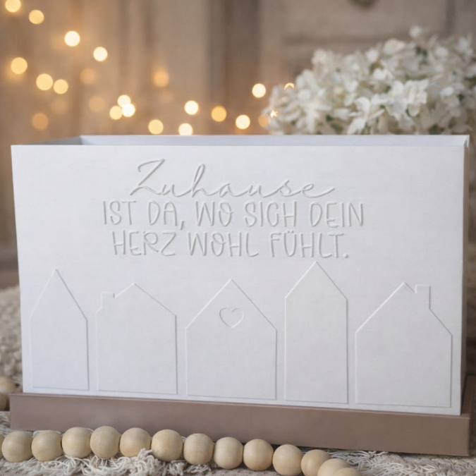 3D Druck Datei STL XXL Windlicht für beliebige LED Lichter Rechteckig Zuhause ist da, wo sich dein herz wohlfühlt + Sockel 240x100mm 3D-Druck – Bild 3