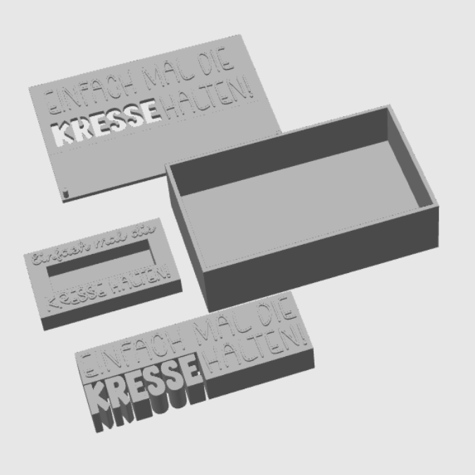 3D Druck Datei 3MF für Bambu 3er Set Kressebox Schriftzug und Halter für Kressesamen "Einfach mal die Kresse halten" 3D-Druck Datei – Bild 2