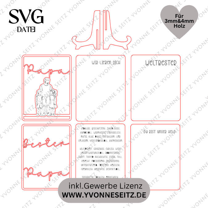 SVG Datei Rahmen mit Ständer Geschenkidee für Papa verschiedene Designs Vatertag Opa Mann SVG Laserdatei Laserfile Lasercut Männergeschenk 3mm 4mm – Bild 2