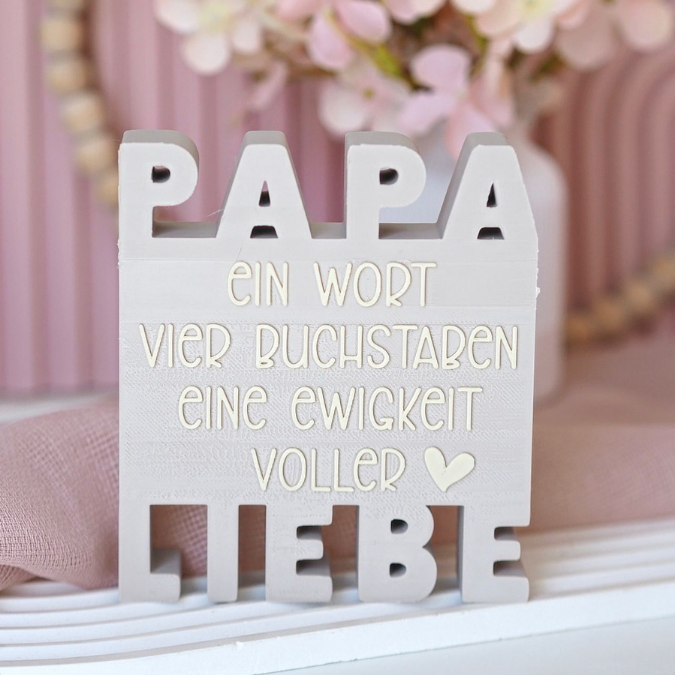 STL 3D Druck Datei Aufsteller in 2 Designs Mama Papa Muttertag Vatertag Geschenkidee Schriftzug ein Wort, vier Buchstaben... 3D-Druck Datei – Bild 8