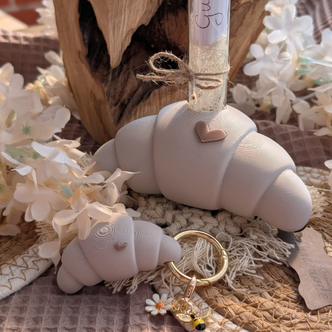 STL 3D Druck Datei 3 Designs Croissants Kerzenständer od Vase Schlüsselanhänger Anhänger Croissant Frankreich Deko Frühstück 3D-Druck STL – Bild 5