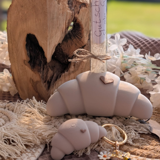 STL 3D Druck Datei 3 Designs Croissants Kerzenständer od Vase Schlüsselanhänger Anhänger Croissant Frankreich Deko Frühstück 3D-Druck STL – Bild 3