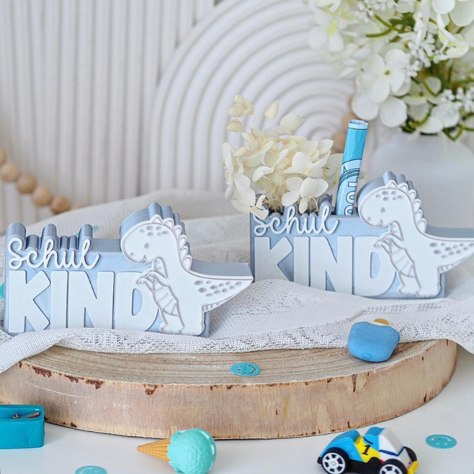 STL 3D Druck Datei 7er Set Dino Schulkind Schriftzug zum füllen Geldgeschenk inkl Caketopper Dinosaurier 3D-Druck Datei Geschenk Einschulung – Bild 15