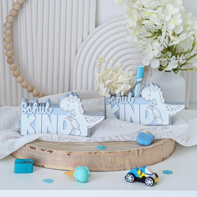 STL 3D Druck Datei 7er Set Dino Schulkind Schriftzug zum füllen Geldgeschenk inkl Caketopper Dinosaurier 3D-Druck Datei Geschenk Einschulung – Bild 11
