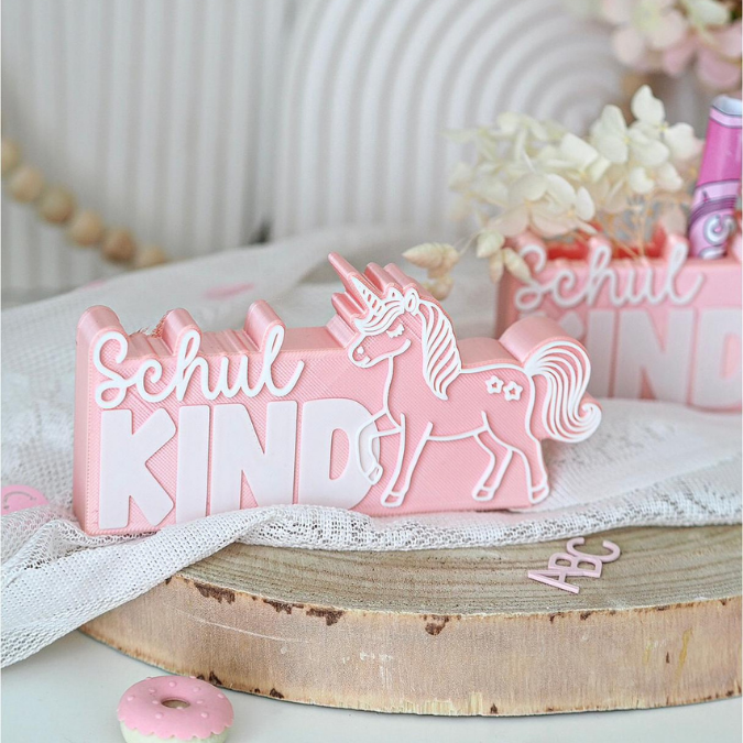 STL 3D Druck Datei 7er Set Einhorn Pferd Pony Schulkind Schriftzug zum füllen Geldgeschenk inkl Caketopper 3D-Druck Datei Einschulung – Bild 7