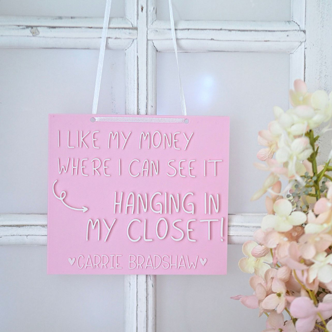 STL 3D Druck Datei Schriftzug Statement 2er Set "I like my money where i can see it hanging in my closet" sex and the city 3D-Druck Datei – Bild 5