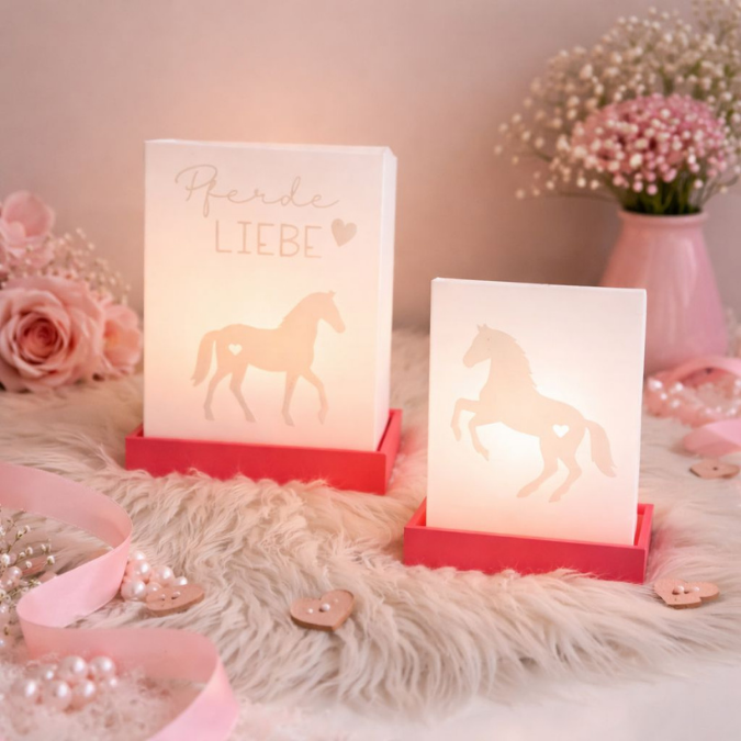 3D Druck Datei STL 2er Set Windlicht für beliebige LED Lichter Quadratisch Pferde Liebe Mädchen inkl Sockel 120x120mm 3D-Druck Reiten – Bild 4