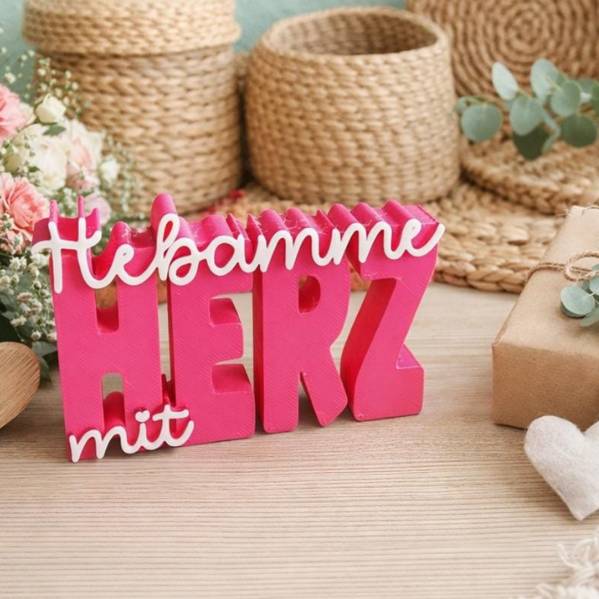 STL 3D Druck Datei Schriftzug Statement 2er Set "Hebamme mit Herz" Geschenkidee Hebamme Baby Geburt Schwangerschaft 3D-Druck Datei – Bild 3