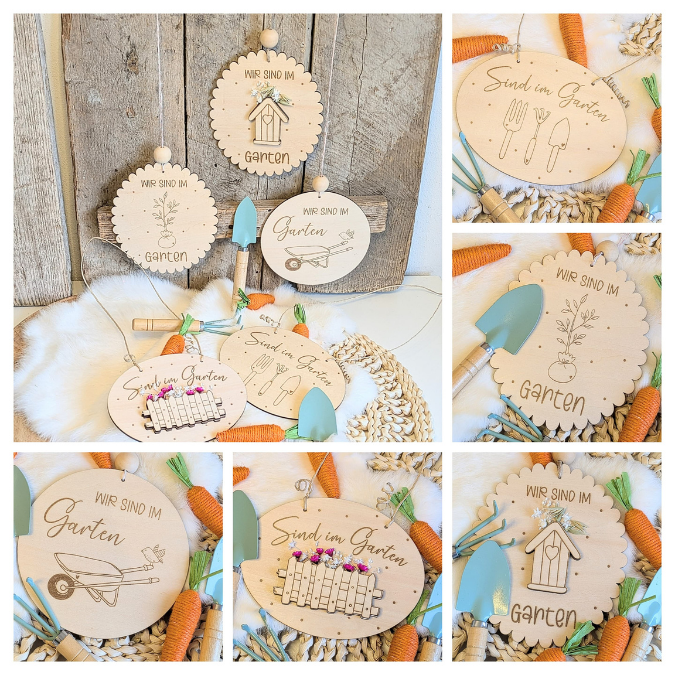 SVG Laserdatei 6er Set Holzscheiben Wir sind im Garten Schilder Schild Outdoor Gartenglück Blumen Gravur SVG Datei – Bild 4