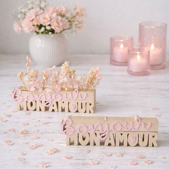 STL 3D Druck Datei 2 Designs Statement Schriftzug "Bonjour mon amour" Frankreich Geschenkidee Deko Guten Morgen 3D-Druck STL