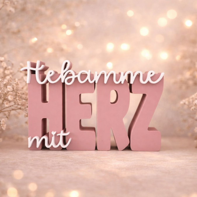 STL 3D Druck Datei Schriftzug Statement 2er Set "Hebamme mit Herz" Geschenkidee Hebamme Baby Geburt Schwangerschaft 3D-Druck Datei – Bild 6