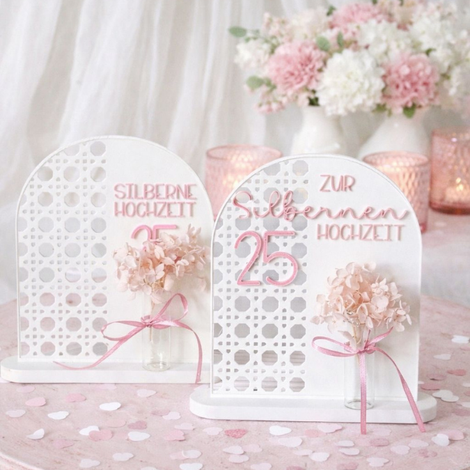 1 STL 3D Druck Datei Silberne Hochzeit Silberhochzeit Aufsteller mit Platz für Geldgeschenk oder personalisierung Rattanoptik 3D Datei 25Jahre – Bild 3