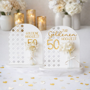 STL 3D Druck Datei Goldene Hochzeit Goldhochzeit Aufsteller mit Platz für Geldgeschenk oder personalisierung Rattanoptik 3D Datei