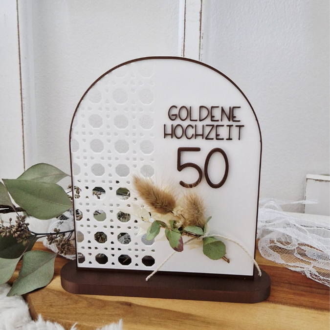 STL 3D Druck Datei Goldene Hochzeit Goldhochzeit Aufsteller mit Platz für Geldgeschenk oder personalisierung Rattanoptik 3D Datei – Bild 4