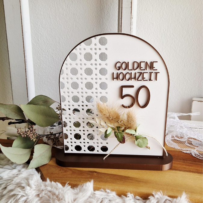 STL 3D Druck Datei Goldene Hochzeit Goldhochzeit Aufsteller mit Platz für Geldgeschenk oder personalisierung Rattanoptik 3D Datei – Bild 5