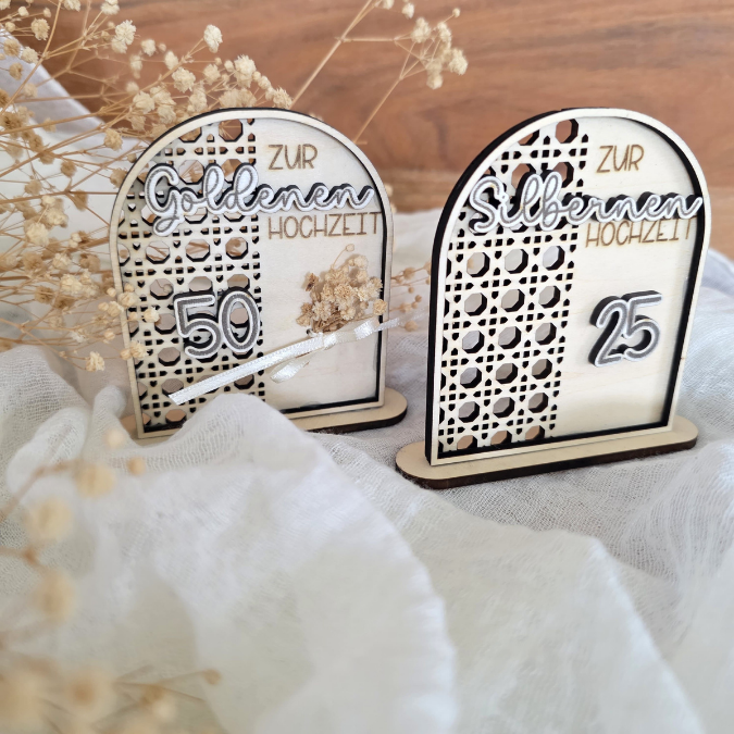 SVG Laserdatei Aufsteller Silberhochzeit und Goldhochzeit 25 Hochzeit 50 Jahre verheiratet rattan optik Geldgeschenk Hochzeitsgeschenk personalisierbar 3mm 4mm – Bild 4