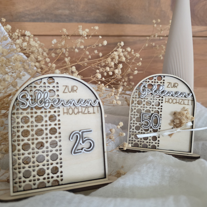 SVG Laserdatei Aufsteller Silberhochzeit und Goldhochzeit 25 Hochzeit 50 Jahre verheiratet rattan optik Geldgeschenk Hochzeitsgeschenk personalisierbar 3mm 4mm – Bild 5