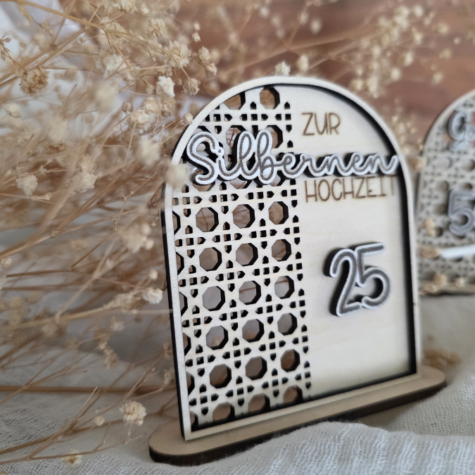 SVG Laserdatei Aufsteller Silberhochzeit und Goldhochzeit 25 Hochzeit 50 Jahre verheiratet rattan optik Geldgeschenk Hochzeitsgeschenk personalisierbar 3mm 4mm – Bild 8