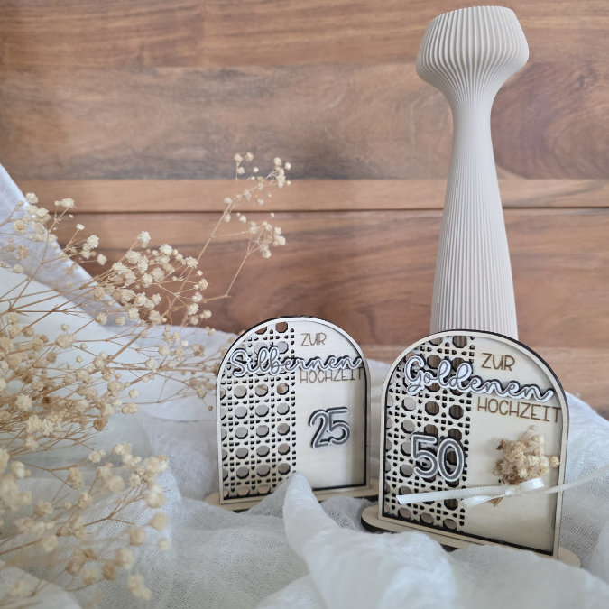 SVG Laserdatei Aufsteller Silberhochzeit und Goldhochzeit 25 Hochzeit 50 Jahre verheiratet rattan optik Geldgeschenk Hochzeitsgeschenk personalisierbar 3mm 4mm – Bild 10