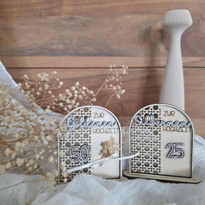 SVG Laserdatei Aufsteller Silberhochzeit und Goldhochzeit 25 Hochzeit 50 Jahre verheiratet rattan optik Geldgeschenk Hochzeitsgeschenk personalisierbar 3mm 4mm – Bild 11