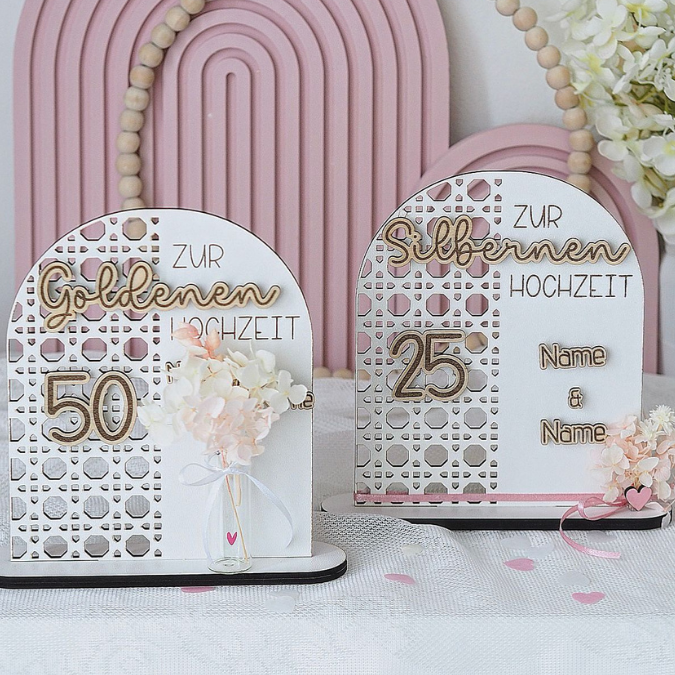 SVG Laserdatei Aufsteller Silberhochzeit und Goldhochzeit 25 Hochzeit 50 Jahre verheiratet rattan optik Geldgeschenk Hochzeitsgeschenk personalisierbar 3mm 4mm – Bild 12