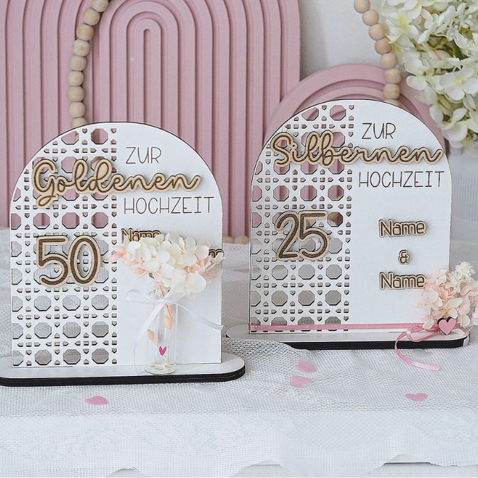 SVG Laserdatei Aufsteller Silberhochzeit und Goldhochzeit 25 Hochzeit 50 Jahre verheiratet rattan optik Geldgeschenk Hochzeitsgeschenk personalisierbar 3mm 4mm – Bild 13