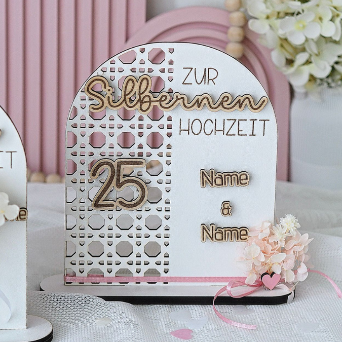 SVG Laserdatei Aufsteller Silberhochzeit und Goldhochzeit 25 Hochzeit 50 Jahre verheiratet rattan optik Geldgeschenk Hochzeitsgeschenk personalisierbar 3mm 4mm – Bild 14