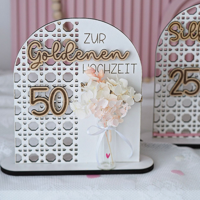 SVG Laserdatei Aufsteller Silberhochzeit und Goldhochzeit 25 Hochzeit 50 Jahre verheiratet rattan optik Geldgeschenk Hochzeitsgeschenk personalisierbar 3mm 4mm – Bild 15