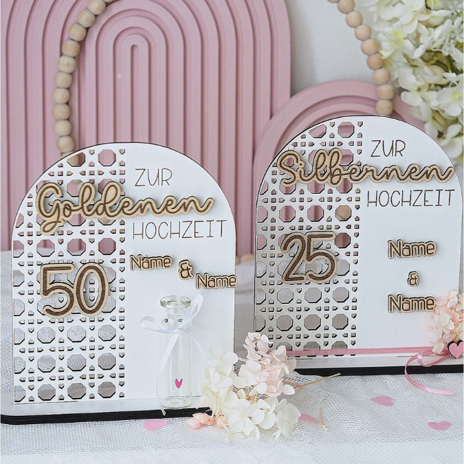 SVG Laserdatei Aufsteller Silberhochzeit und Goldhochzeit 25 Hochzeit 50 Jahre verheiratet rattan optik Geldgeschenk Hochzeitsgeschenk personalisierbar 3mm 4mm – Bild 16