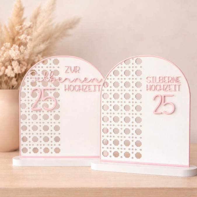 1 STL 3D Druck Datei Silberne Hochzeit Silberhochzeit Aufsteller mit Platz für Geldgeschenk oder personalisierung Rattanoptik 3D Datei 25Jahre – Bild 4