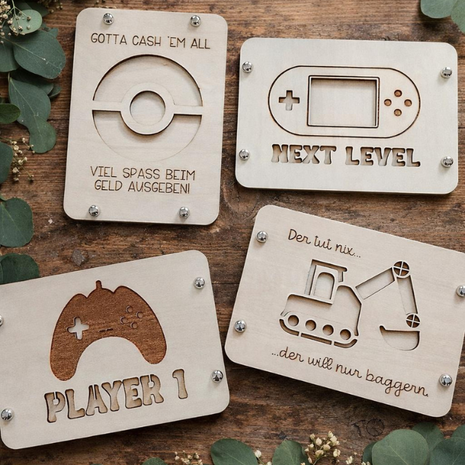 SVG Laserdatei Männer Geldgeschenk Verpackung für Geld 10 Designs Gutscheinkarten Vatertag LKW Bagger Playstation Werkzeug Hantel SVG-Datei – Bild 6