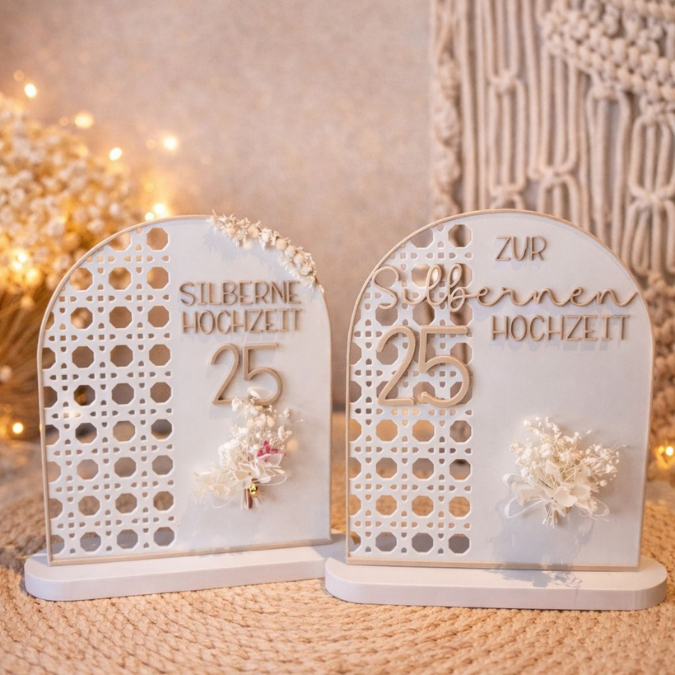 1 STL 3D Druck Datei Silberne Hochzeit Silberhochzeit Aufsteller mit Platz für Geldgeschenk oder personalisierung Rattanoptik 3D Datei 25Jahre
